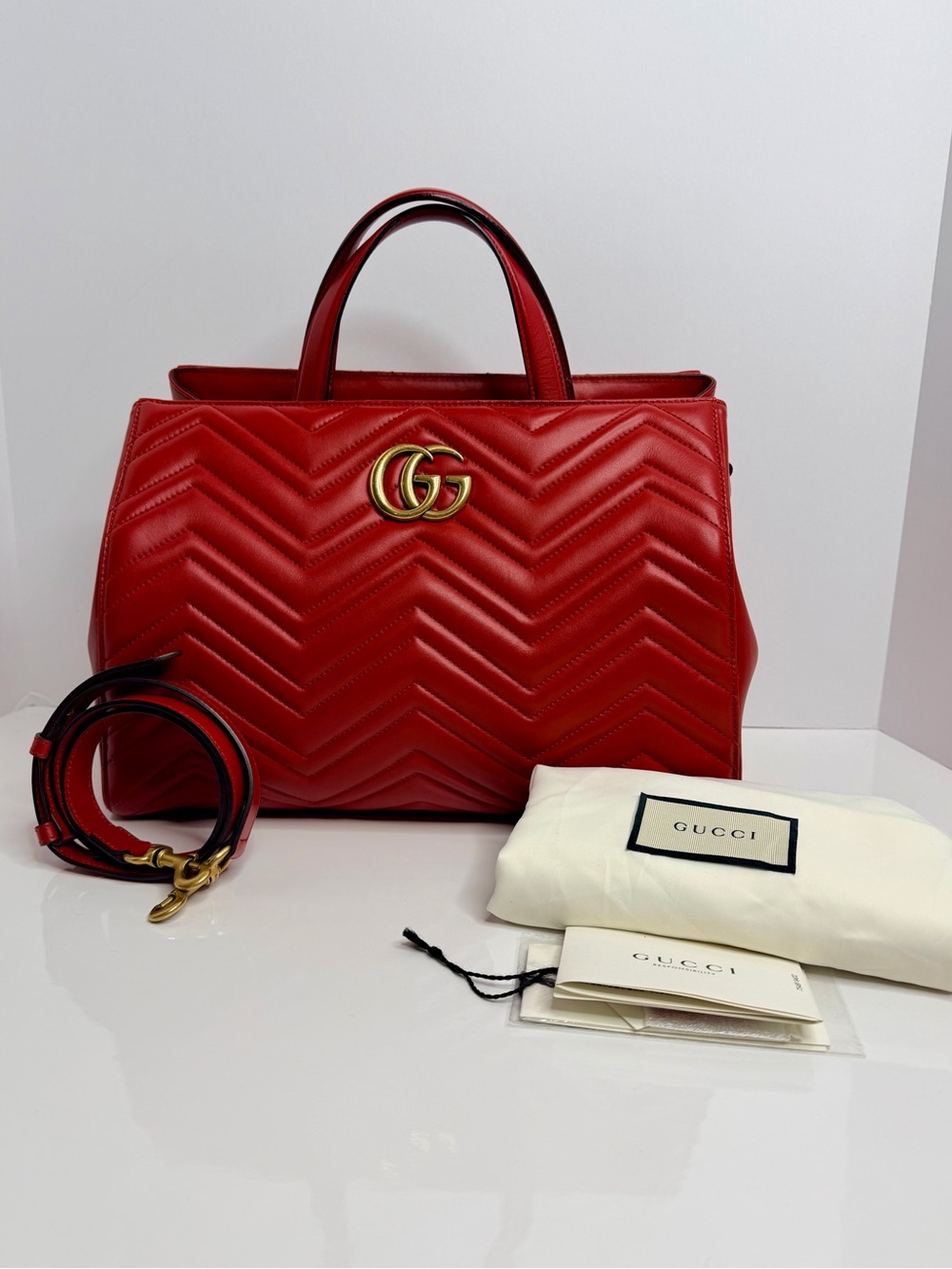 Authentic Gucci ‘GG Marmont’ Quilted Matelasse Medium Tote